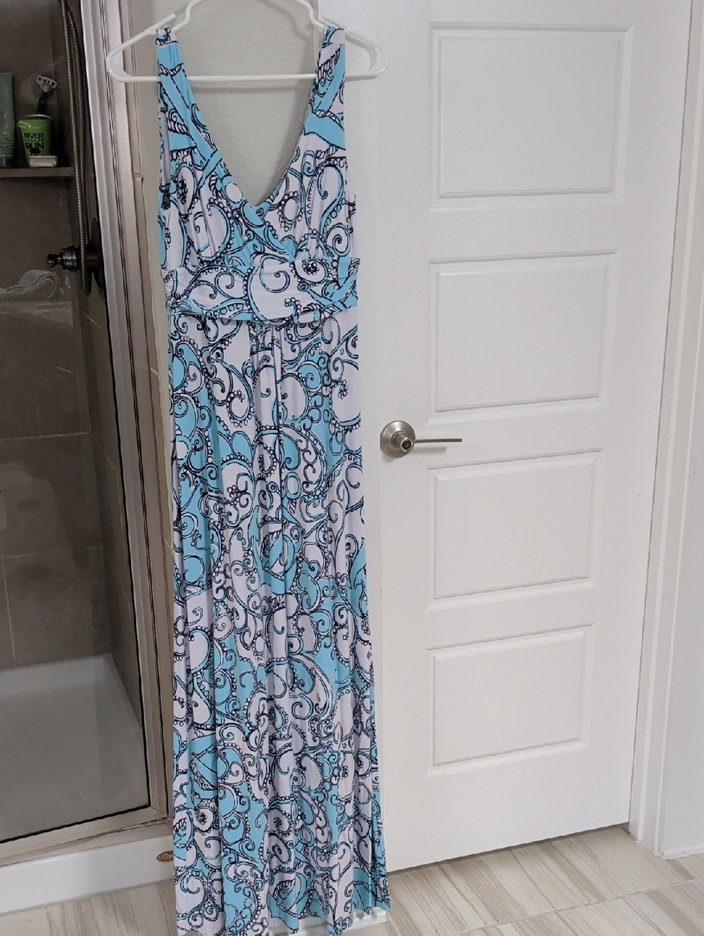 Lilly Pulitzer Blue & White V-Neck Printed Maxi Dress